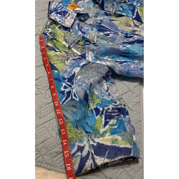 Ruby Rd. Size 18 XL Top Blouse Sheer Button Down Roll Tab Blues/Greens Sheer - Picture 5 of 9
